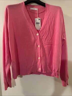 Mango Bright Pink V-Neck Button-Up Cardigan